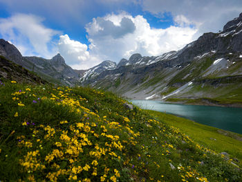 Scenic view of mountains against sky