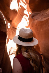 Rear view of woman at antelope canyon