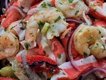 Full frame shot of chopped vegetables in plate