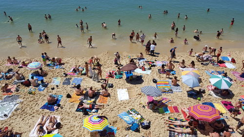 High angle view of crowd at beach