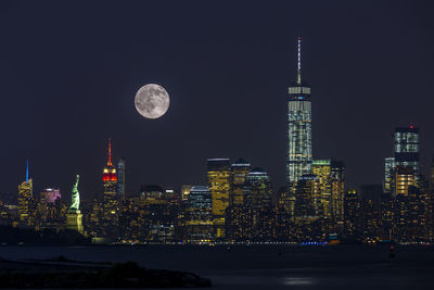 Illuminated buildings in city at night