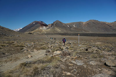 Scenic view of land against clear blue sky