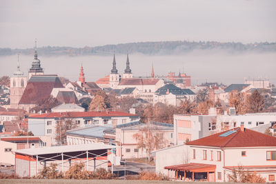 High angle view of buildings in city