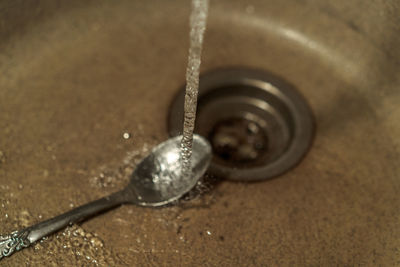 High angle view of water on table