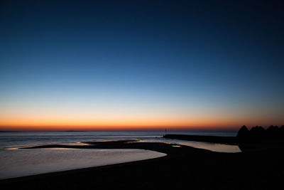 Scenic view of sea against clear sky during sunset