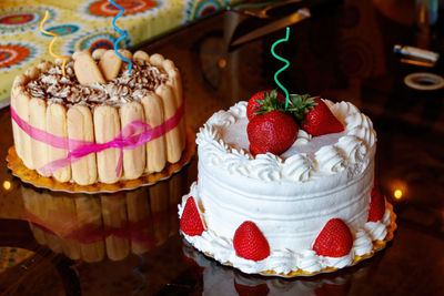 Close-up of strawberry cake