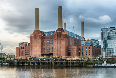 Battersea power station, iconic building and landmark facing the river thames in london, england, uk