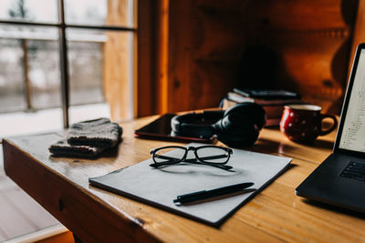 Close-up of objects on table