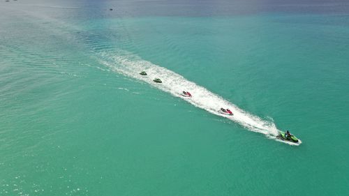 High angle view of ship in sea