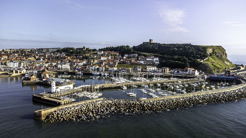 Drone shot of scarborough south bay harbor 
