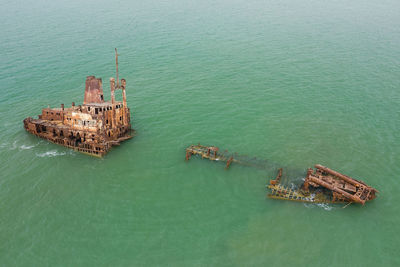 High angle view of ship in sea