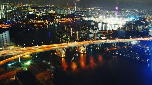 City lit up at night