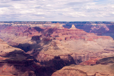 Aerial view of rock formations against cloudy sky