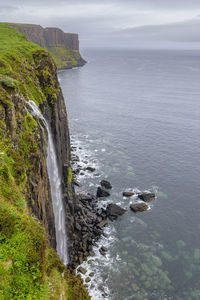 Mealt falls and coastal cliffs on the isle of skye in scotland