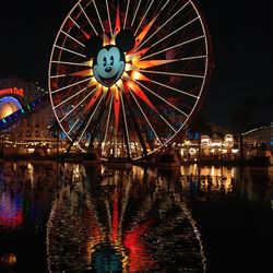 Illuminated ferris wheel at night