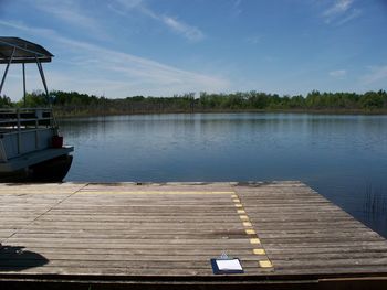 Scenic view of lake against clear sky