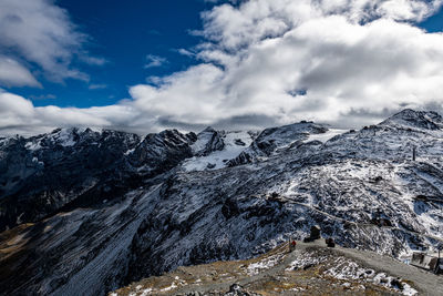 Scenic view of snowcapped mountains against sky