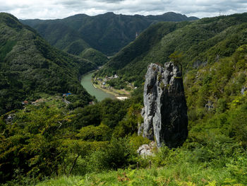 Scenic view of trees and mountains