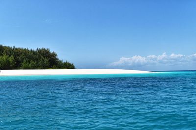 Scenic view of sea against clear blue sky