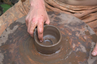 High angle view of man working