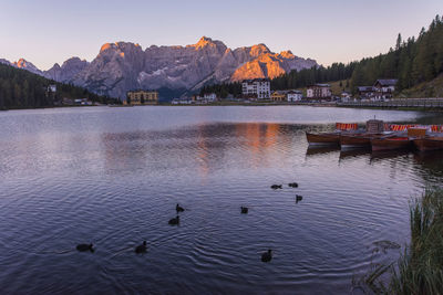 Scenic view of lake against sky during autumn