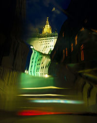 Light trails on building at night