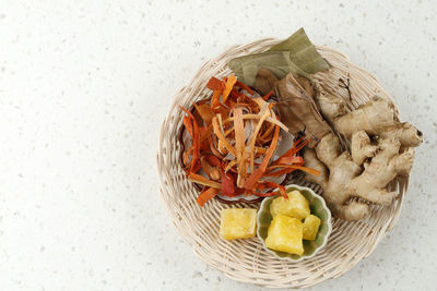 Top view wedang uwuh ingredients, traditional herbal drink from yogyakarta