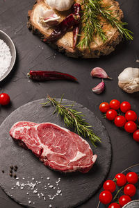 High angle view of vegetables on table