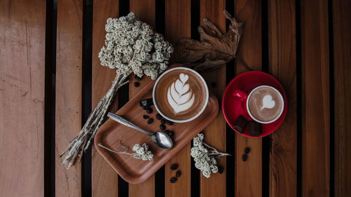 High angle view of coffee on table