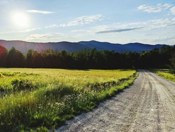 Scenic view of road amidst field against sky