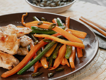 Close-up of food in plate on table