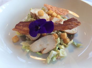 High angle view of food served in plate