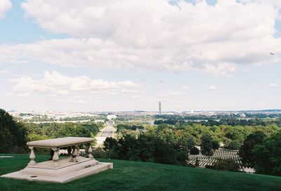 Built structure on top of cityscape against sky