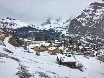 View of snow covered mountain range