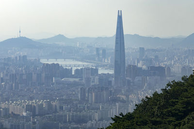 View of cityscape against clear sky