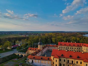 High angle view of townscape against sky