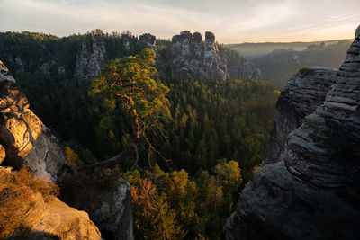 Scenic view of mountains against sky during sunset