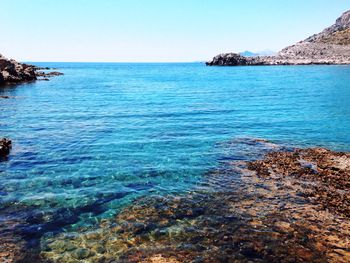 Scenic view of sea against clear sky