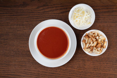 High angle view of tea served on table