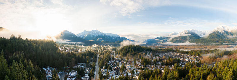 Panoramic view of snowcapped mountains against sky