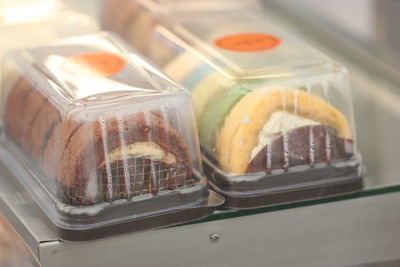 High angle view of dessert on table