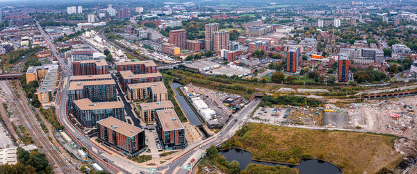 Aerial view of manchester city in uk