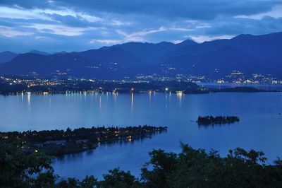 Scenic view of lake by mountains against sky