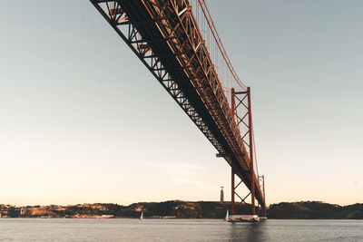 Low angle view of bridge over sea against clear sky