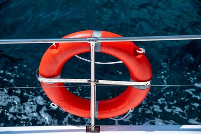 Close-up of red boat on water