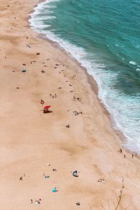 High angle view of people on beach sea