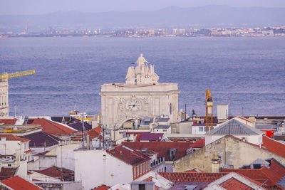 High angle view of buildings in city