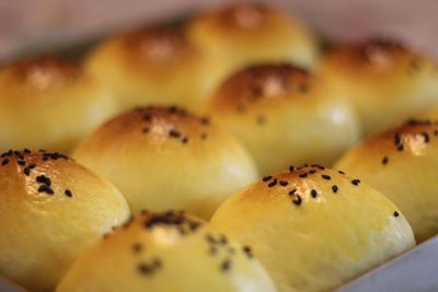 Close-up of bread in tray