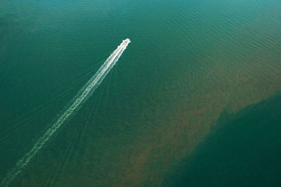 High angle view of sailboat in sea