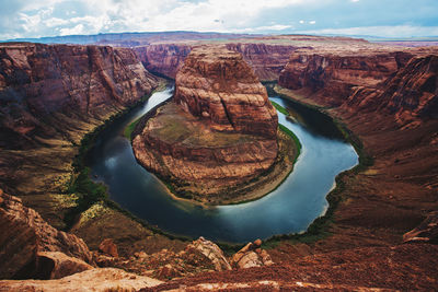 High angle view of rock formations in river